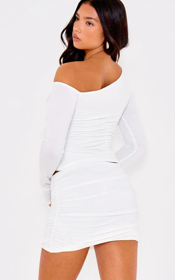 Cream Contour Jersey Asymmetric Long Sleeve Top