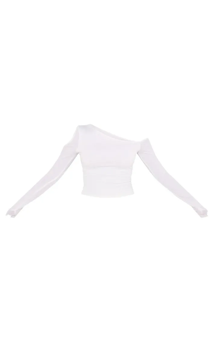 Cream Contour Jersey Asymmetric Long Sleeve Top
