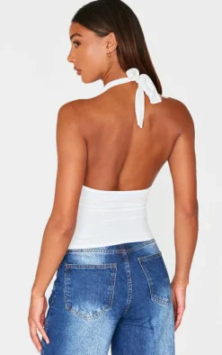 Cream Contour Jersey Draped Boat Neck Long Top