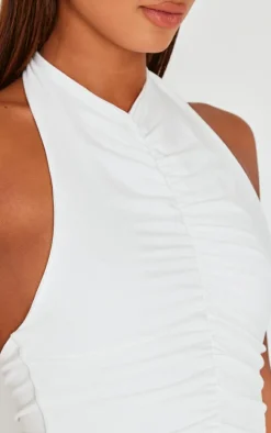 Cream Contour Jersey Draped Boat Neck Long Top