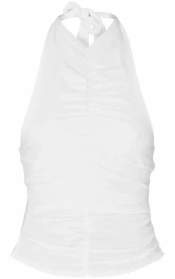 Cream Contour Jersey Draped Boat Neck Long Top