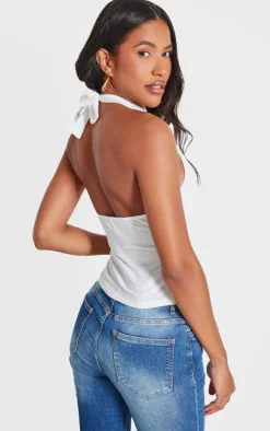 Cream Contour Jersey Ruched Halterneck Long Top