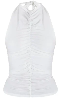 Cream Contour Jersey Ruched Halterneck Long Top