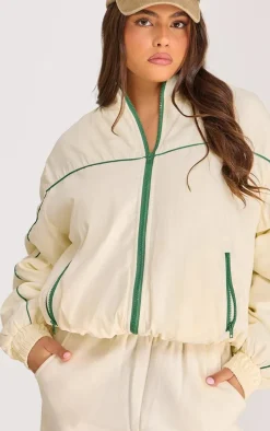 Cream Contrast Piping Puffed Soft Touch Track Jacket