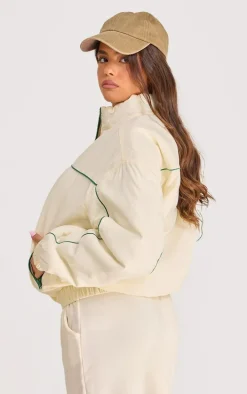 Cream Contrast Piping Puffed Soft Touch Track Jacket
