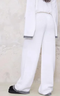 Cream Contrast Stitch Detail Knit Drawstring Waist Pants