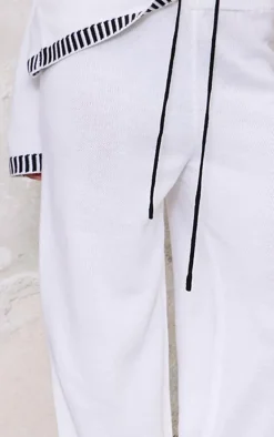 Cream Contrast Stitch Detail Knit Drawstring Waist Pants