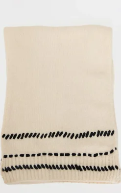 Cream Contrast Stitch Knit Scarf