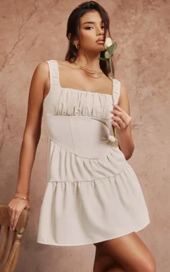 Cream Corset Ruched Tiered Skater Dress