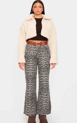 Cream Cropped Borg Zip Up Jacket