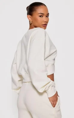 Cream Cropped Button Front Sweatshirt