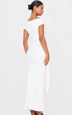 Cream Double Contour Boat Neck Wrap Maxi Dress