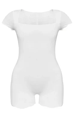 Cream Double Layer Contour Jersey Square Neck Unitard