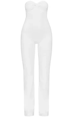 Cream Double Layer Contour Jersey Twist Bandeau Jumpsuit