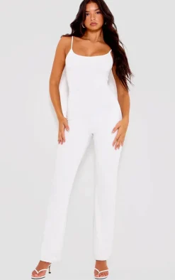 Cream Double Layer Contour Jersey Strappy Scoop Back Jumpsuit