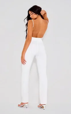 Cream Double Layer Contour Jersey Strappy Scoop Back Jumpsuit