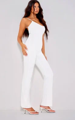 Cream Double Layer Contour Jersey Strappy Scoop Back Jumpsuit