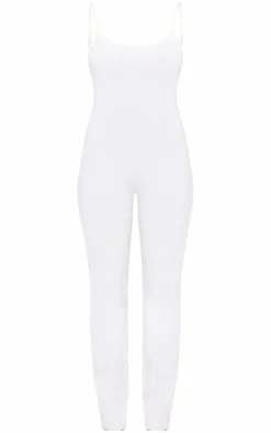 Cream Double Layer Contour Jersey Strappy Scoop Back Jumpsuit
