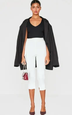 Cream Double Layer Wrap Waist Capri Leggings