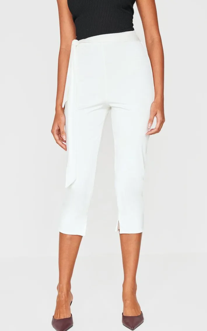 Cream Double Layer Wrap Waist Capri Leggings