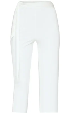 Cream Double Layer Wrap Waist Capri Leggings