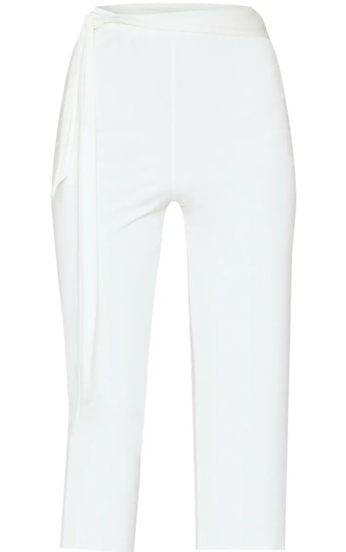 Cream Double Layer Wrap Waist Capri Leggings