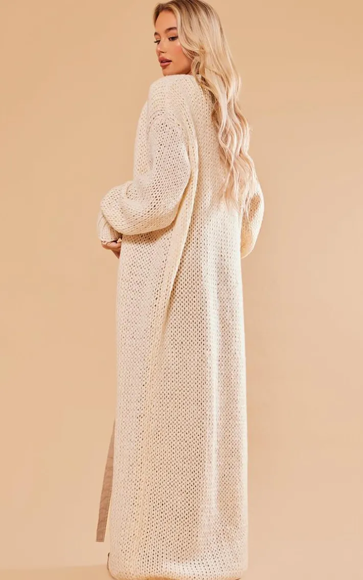 Cream Extreme Chunky Knitted Slouchy Maxi Cardigan