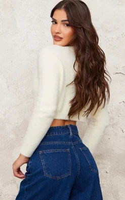 Cream Eyelash Knit Crop Button Up Cardigan