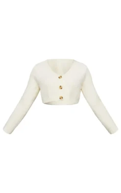 Cream Eyelash Knit Crop Button Up Cardigan