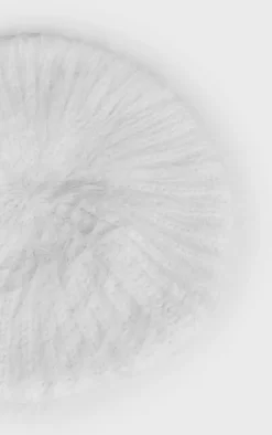 Cream Eyelash Knit Rib Oversized Beret