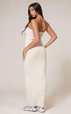 Cream Faded Snatched Rib Bandeau Midaxi Dress