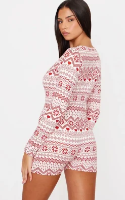Cream Fairisle Print Button Down Pajama Romper