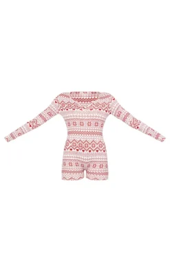 Cream Fairisle Print Button Down Pajama Romper