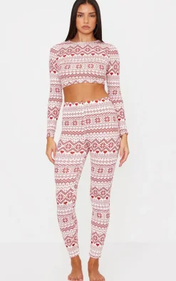 Cream Fairisle Print Long Sleeve Legging Pj Set