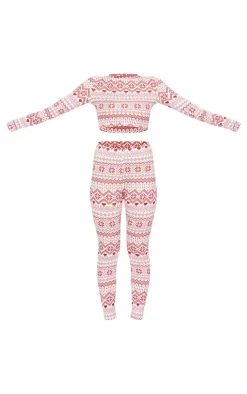 Cream Fairisle Print Long Sleeve Legging Pj Set