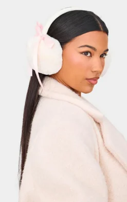 Cream Faux Fur Bow Detail Ear Muffs