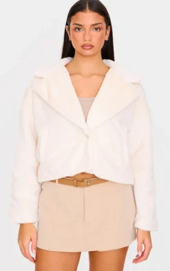 Cream Faux Fur Cropped Blazer