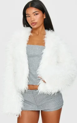 Cream Faux Fur Cropped Coat