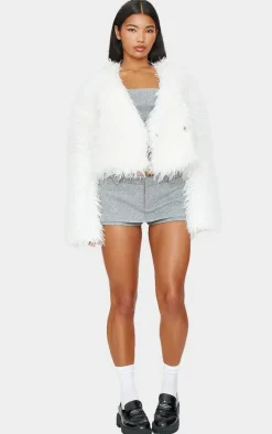 Cream Faux Fur Cropped Coat