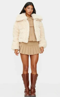 Cream Faux Fur Pocket Detail Crop Jacket