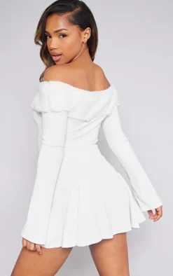 Cream Faux Fur Trim Rib Shift Dress