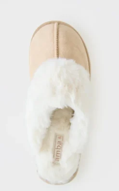 Cream Faux Suede Mule Slippers