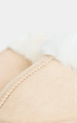 Cream Faux Suede Mule Slippers