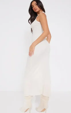 Cream Fine Rib Racer Neck Maxi Dress