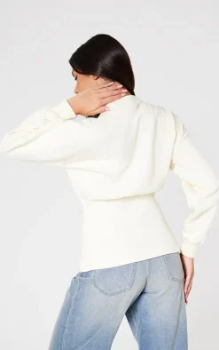 Cream Fitted Waist Button Front Sweatshirt