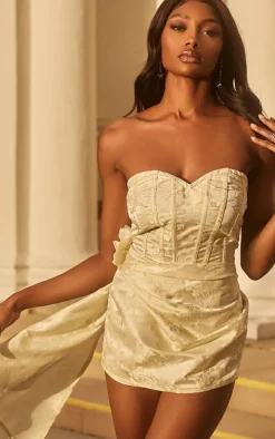 Cream Floral Applique Drape Detail Corset Skort Romper