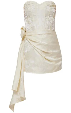 Cream Floral Applique Drape Detail Corset Skort Romper