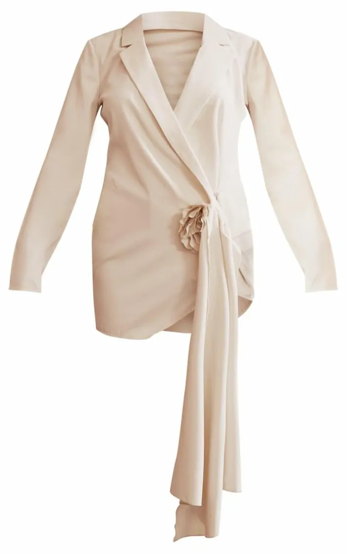 Cream Floral Corsage Detail Blazer Dress