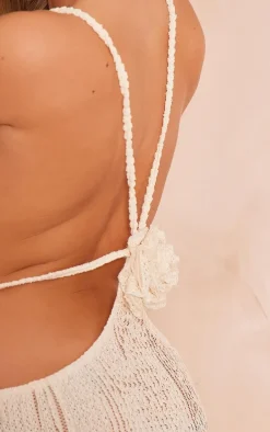 Cream Flower Back Textured Maxi Dress