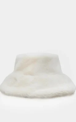 Cream Fluffy Faux Fur Bucket Hat